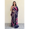 Generic Women's Cotton Shibori Printed Saree With Unstitched Blouse 5.5Mtr (Blue)