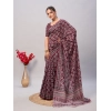 Generic Women's Cotton Ajrakh Printed Saree With Unstitched Blouse 5.5Mtr (Wine)