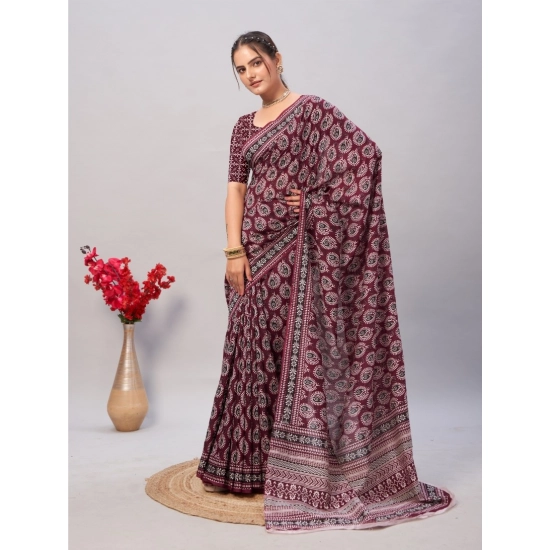 Generic Women's Cotton Ajrakh Printed Saree With Unstitched Blouse 5.5Mtr (Wine) Generic Women's Cotton Ajrakh Printed Saree With Unstitched Blouse 5.5Mtr (Wine)