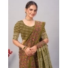 Generic Women's Cotton Ajrakh Printed Saree With Unstitched Blouse 5.5Mtr (Mehendi green)