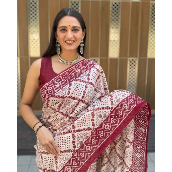 Generic Women's Cotton Ajrakh Printed Saree With Unstitched Blouse 5.5Mtr (Red) Generic Women's Cotton Ajrakh Printed Saree With Unstitched Blouse 5.5Mtr (Red)