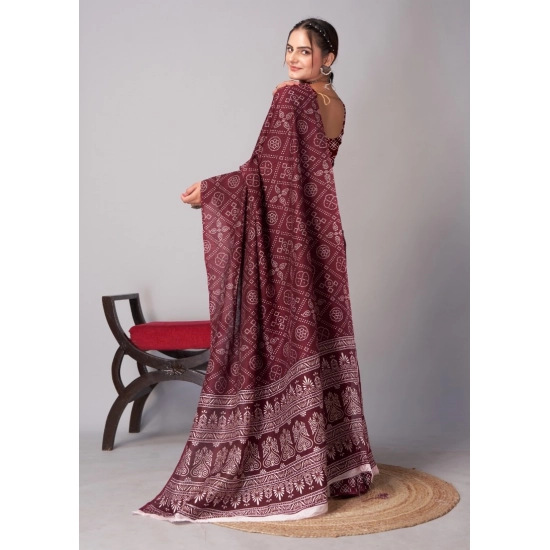 Generic Women's Cotton Ajrakh Printed Saree With Unstitched Blouse 5.5Mtr (Brown) Generic Women's Cotton Ajrakh Printed Saree With Unstitched Blouse 5.5Mtr (Brown)