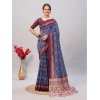 Generic Women's Cotton Ajrakh Printed Saree With Unstitched Blouse 5.5Mtr (Blue)