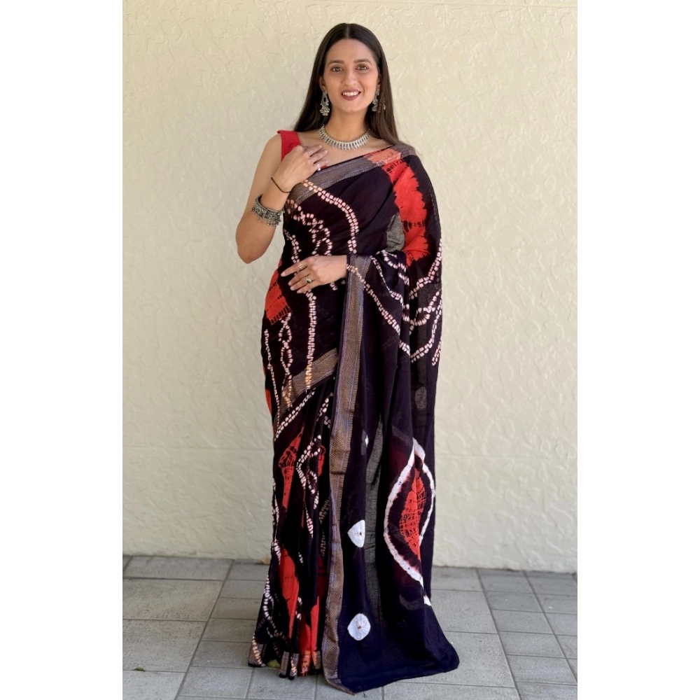 Generic Women's Cotton Shibori Printed Saree With Unstitched Blouse 5.5Mtr (Black) Generic Women's Cotton Shibori Printed Saree With Unstitched Blouse 5.5Mtr (Black)