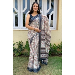 Generic Women's Cotton Slub Printed Saree With Unstitched Blouse 5.5Mtr (Grey)