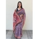 Generic Women's Cotton Slub Printed Saree With Unstitched Blouse 5.5Mtr (Purple)