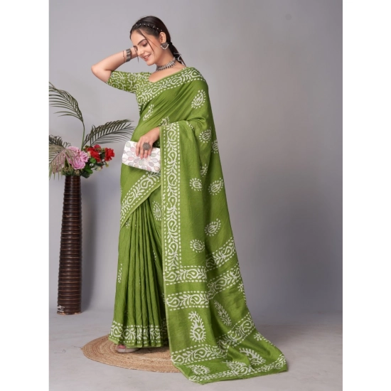 Generic Women's Chanderi Cotton Batik Printed Saree With Unstitched Blouse 5.5Mtr (Green) Generic Women's Chanderi Cotton Batik Printed Saree With Unstitched Blouse 5.5Mtr (Green)