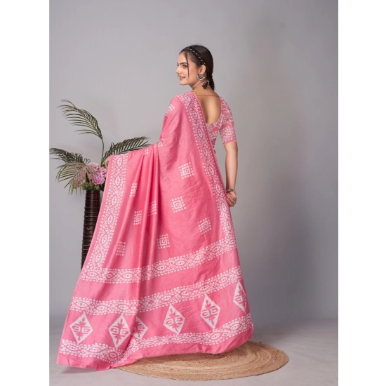 Generic Women's Chanderi Cotton Batik Printed Saree With Unstitched Blouse 5.5Mtr (Pink)