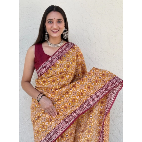 Generic Women's Cotton Ajrakh Printed Saree With Unstitched Blouse 5.5Mtr (Mustard) Generic Women's Cotton Ajrakh Printed Saree With Unstitched Blouse 5.5Mtr (Mustard)
