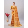 Generic Women's Cotton Ajrakh Printed Saree With Unstitched Blouse 5.5Mtr (Mustard)