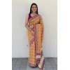 Generic Women's Cotton Ajrakh Printed Saree With Unstitched Blouse 5.5Mtr (Mustard)