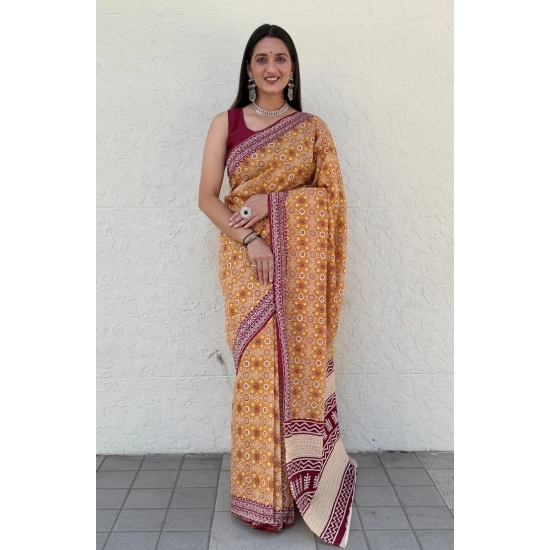Generic Women's Cotton Ajrakh Printed Saree With Unstitched Blouse 5.5Mtr (Mustard) Generic Women's Cotton Ajrakh Printed Saree With Unstitched Blouse 5.5Mtr (Mustard)