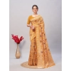 Generic Women's Cotton Ajrakh Printed Saree With Unstitched Blouse 5.5Mtr (Yellow)