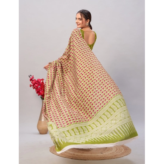 Generic Women's Cotton Ajrakh Printed Saree With Unstitched Blouse 5.5Mtr (Green) Generic Women's Cotton Ajrakh Printed Saree With Unstitched Blouse 5.5Mtr (Green)