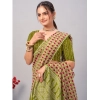 Generic Women's Cotton Ajrakh Printed Saree With Unstitched Blouse 5.5Mtr (Green)
