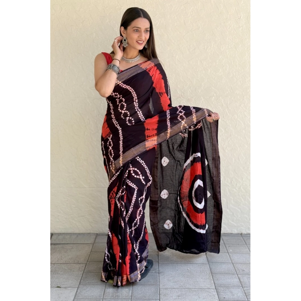 Generic Women's Cotton Shibori Printed Saree With Unstitched Blouse 5.5Mtr (Black) Generic Women's Cotton Shibori Printed Saree With Unstitched Blouse 5.5Mtr (Black)