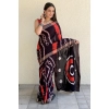 Generic Women's Cotton Shibori Printed Saree With Unstitched Blouse 5.5Mtr (Black)