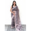 Generic Women's Cotton Slub Printed Saree With Unstitched Blouse 5.5Mtr (Blue)