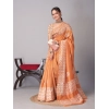 Generic Women's Chanderi Cotton Batik Printed Saree With Unstitched Blouse 5.5Mtr (Orange)