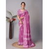 Generic Women's Chanderi Cotton Batik Printed Saree With Unstitched Blouse 5.5Mtr (Purple)