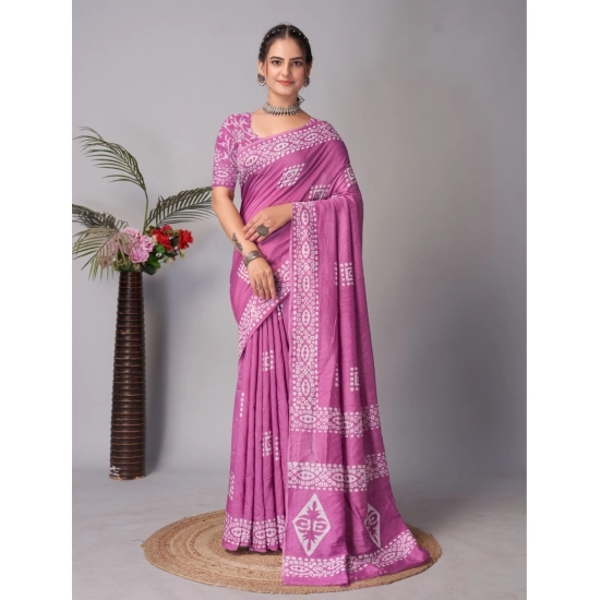 Generic Women's Chanderi Cotton Batik Printed Saree With Unstitched Blouse 5.5Mtr (Purple) Generic Women's Chanderi Cotton Batik Printed Saree With Unstitched Blouse 5.5Mtr (Purple)