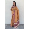 Generic Women's Cotton Ajrakh Printed Saree With Unstitched Blouse 5.5Mtr (Mustard)