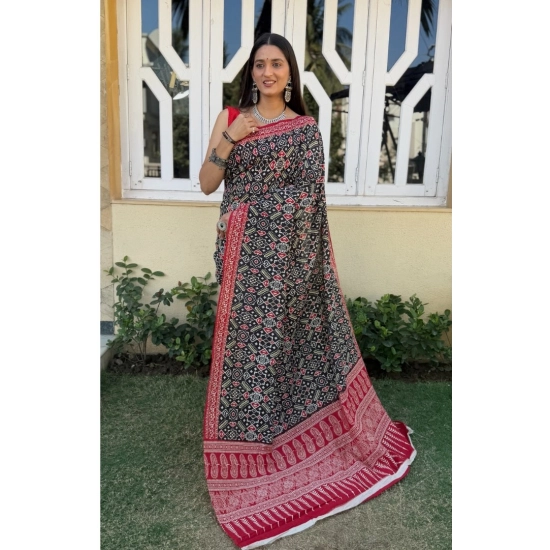 Generic Women's Cotton Ajrakh Printed Saree With Unstitched Blouse 5.5Mtr (Black) Generic Women's Cotton Ajrakh Printed Saree With Unstitched Blouse 5.5Mtr (Black)