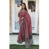 Generic Women's Cotton Ajrakh Printed Saree With Unstitched Blouse 5.5Mtr (Red)