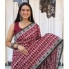Generic Women's Cotton Ajrakh Printed Saree With Unstitched Blouse 5.5Mtr (Red)