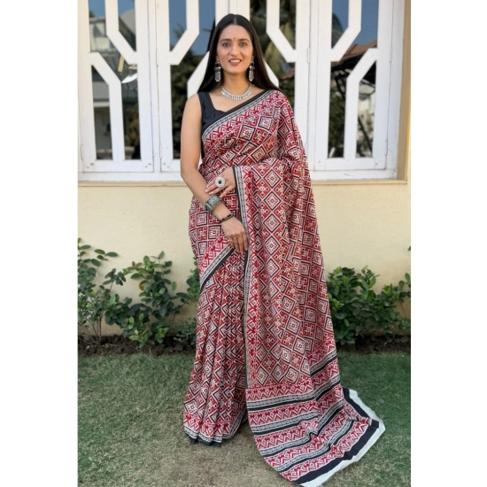 Generic Women's Cotton Ajrakh Printed Saree With Unstitched Blouse 5.5Mtr (Multicolor) Generic Women's Cotton Ajrakh Printed Saree With Unstitched Blouse 5.5Mtr (Multicolor)