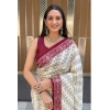 Generic Women's Cotton Ajrakh Printed Saree With Unstitched Blouse 5.5Mtr (White)