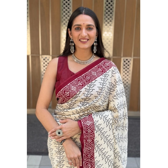Generic Women's Cotton Ajrakh Printed Saree With Unstitched Blouse 5.5Mtr (White) Generic Women's Cotton Ajrakh Printed Saree With Unstitched Blouse 5.5Mtr (White)