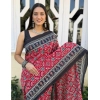 Generic Women's Cotton Ajrakh Printed Saree With Unstitched Blouse 5.5Mtr (Red)
