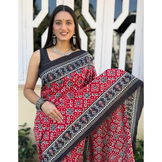Generic Women's Cotton Ajrakh Printed Saree With Unstitched Blouse 5.5Mtr (Red) Generic Women's Cotton Ajrakh Printed Saree With Unstitched Blouse 5.5Mtr (Red)