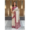Generic Women's Cotton Ajrakh Printed Saree With Unstitched Blouse 5.5Mtr (White)