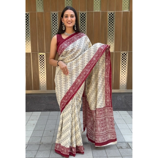 Generic Women's Cotton Ajrakh Printed Saree With Unstitched Blouse 5.5Mtr (White) Generic Women's Cotton Ajrakh Printed Saree With Unstitched Blouse 5.5Mtr (White)