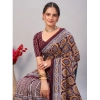 Generic Women's Cotton Ajrakh Printed Saree With Unstitched Blouse 5.5Mtr (Brown)