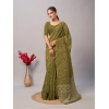 Generic Women's Cotton Ajrakh Printed Saree With Unstitched Blouse 5.5Mtr (Green)