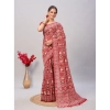 Generic Women's Cotton Ajrakh Printed Saree With Unstitched Blouse 5.5Mtr (Red)