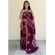 Generic Women's Cotton Shibori Printed Saree With Unstitched Blouse 5.5Mtr (Wine)
