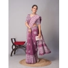 Generic Women's Chanderi Cotton Batik Printed Saree With Unstitched Blouse 5.5Mtr (Wine)