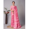 Generic Women's Chanderi Cotton Batik Printed Saree With Unstitched Blouse 5.5Mtr (Pink)