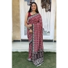 Generic Women's Cotton Ajrakh Printed Saree With Unstitched Blouse 5.5Mtr (Red)