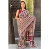 Generic Women's Cotton Ajrakh Printed Saree With Unstitched Blouse 5.5Mtr (Multicolor)