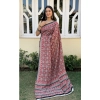 Generic Women's Cotton Ajrakh Printed Saree With Unstitched Blouse 5.5Mtr (Multicolor)