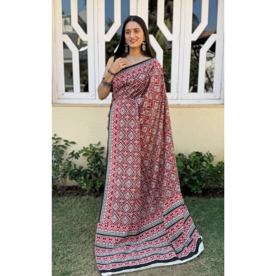 Generic Women's Cotton Ajrakh Printed Saree With Unstitched Blouse 5.5Mtr (Multicolor) Generic Women's Cotton Ajrakh Printed Saree With Unstitched Blouse 5.5Mtr (Multicolor)