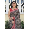 Generic Women's Cotton Ajrakh Printed Saree With Unstitched Blouse 5.5Mtr (Black)