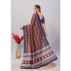 Generic Women's Cotton Ajrakh Printed Saree With Unstitched Blouse 5.5Mtr (Blue)