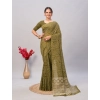 Generic Women's Cotton Ajrakh Printed Saree With Unstitched Blouse 5.5Mtr (Green)