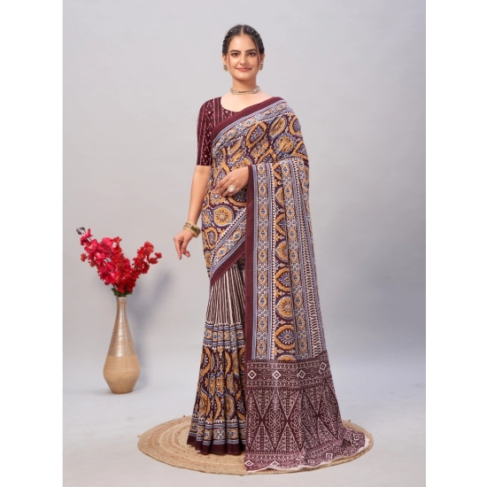 Generic Women's Cotton Ajrakh Printed Saree With Unstitched Blouse 5.5Mtr (Brown) Generic Women's Cotton Ajrakh Printed Saree With Unstitched Blouse 5.5Mtr (Brown)